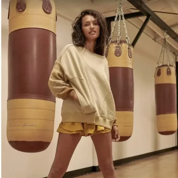 FREE PEOPLE Movement New Flow Sweatshirt Knit Sleeve Moss Khaki Sz M {C3} - Picture 1 of 9